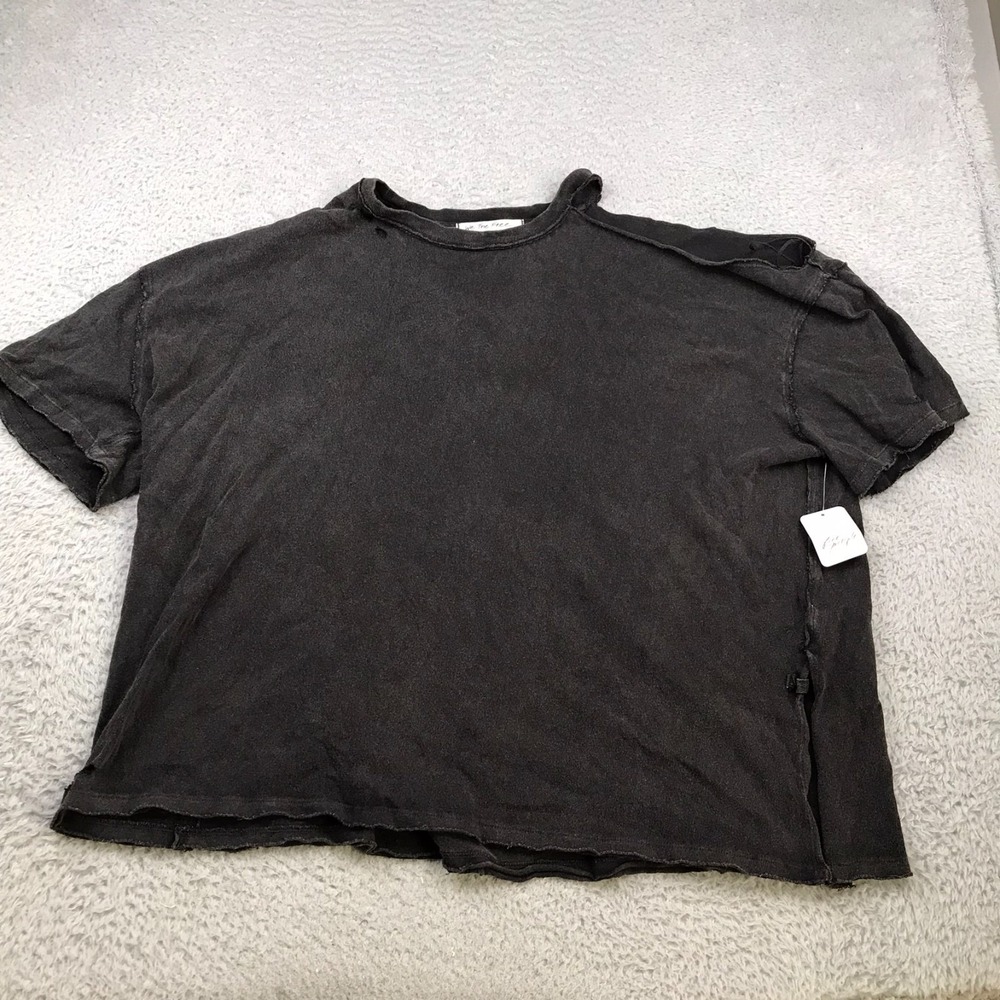We‎ The Free People Severed Raw Ashfall Tee Shirt Womens L Gray Distress NEW NWT